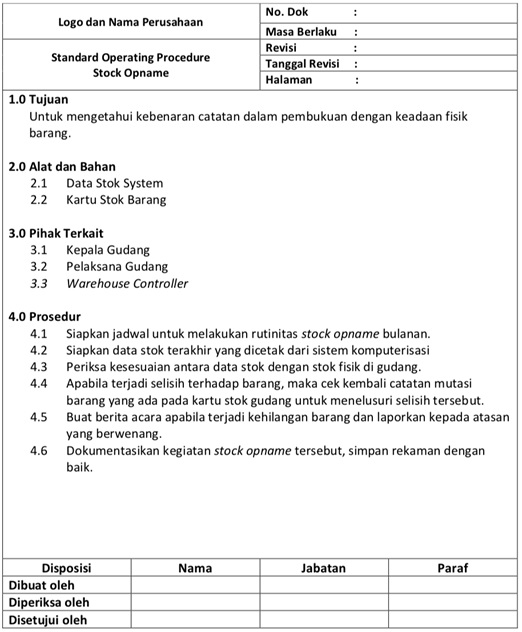 Begini Cara Membuat SOP Manajemen Gudang Stock Opname